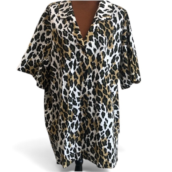 Roaman's Short Sleeve Cotton Button Front Top Plus Size 3x Leopard Print NWOT - Picture 11 of 11
